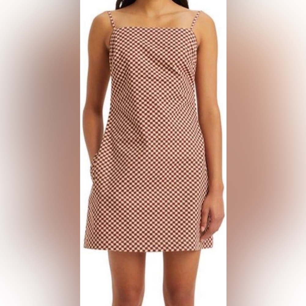 Levi's checkerboard Mini Dress size small Pink Brown Cotton Sundress 100 cotton